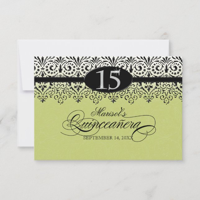 Svart silver 15th Quinceanera för Look för Inbjudningar (Framsida)