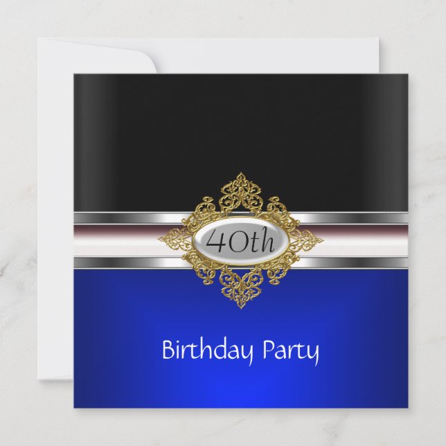 Svart Silver 40-årsfest svart Royal Blue Inbjudningar (Framsida)