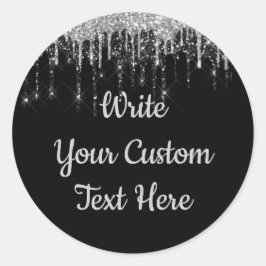 Svart & Silver Anniversary Födelsedagsfest Glitter Runt Klistermärke