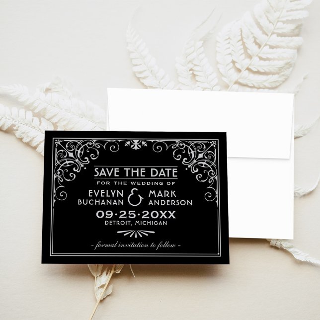 Svart Silver Art Deco Bröllop Spara Datumet (Skapare uppladdad)