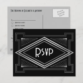Svart & Silver Art Deco Gatsby-Inspirerad Bröllop Vykort