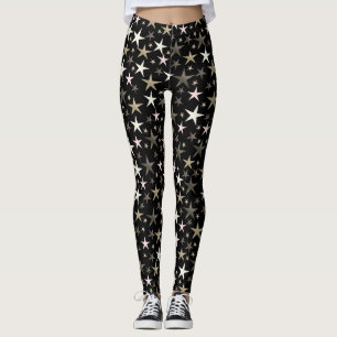 Svart, silver,blanka, ljusa, stjärna, färg. leggings
