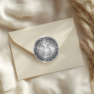 Svart Silver Blommig Cirkel Silver Bröllop Runt Klistermärke