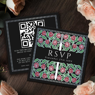 Svart Silver Blommig Royal Bröllop RSVP QR-kod Tilläggskort