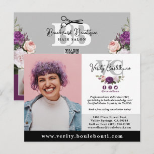 Svart Silver Blommigt Salon Stylist Photo Marknads Vykort