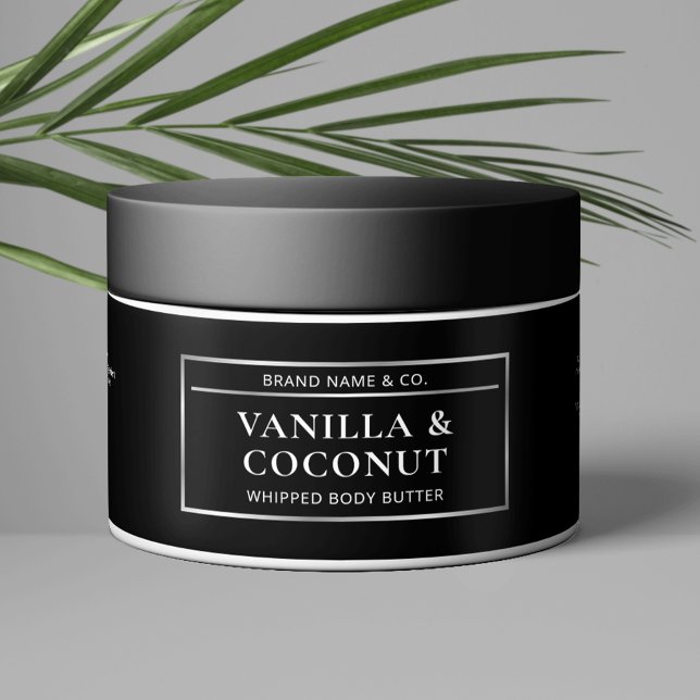 Svart & Silver Body Butter Burk Cosmetics-etikett Vattenflaska Etikett (Elevate your product packaging with this rectangle waterproof product container label)