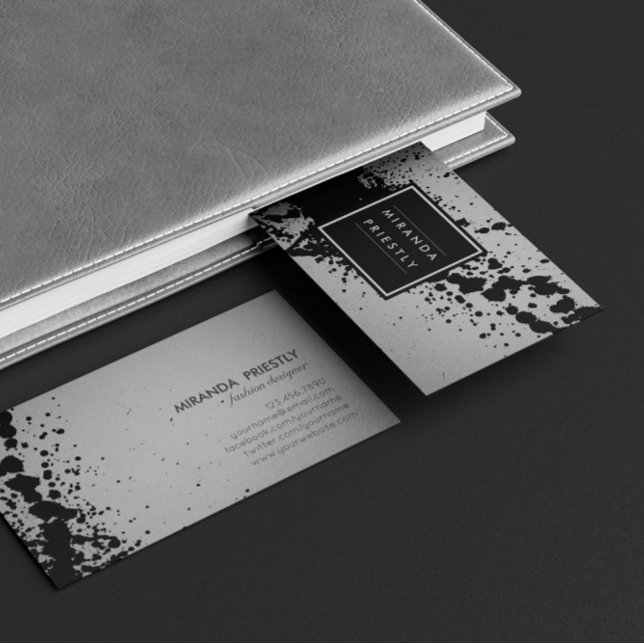 Svart Silver Brushstrokes Mode Stylist Designer Visitkort (Skapare uppladdad)