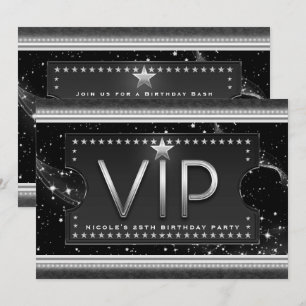 Svart & Silver Chic Glam VIP Biljett Inbjudan