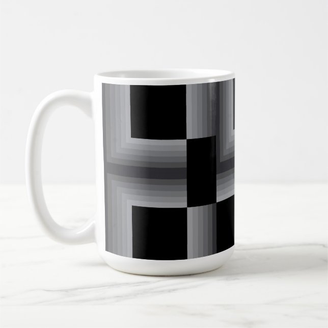 Svart, silver,coola, unika, trendigets kvadratiska kaffemugg (Vänster)