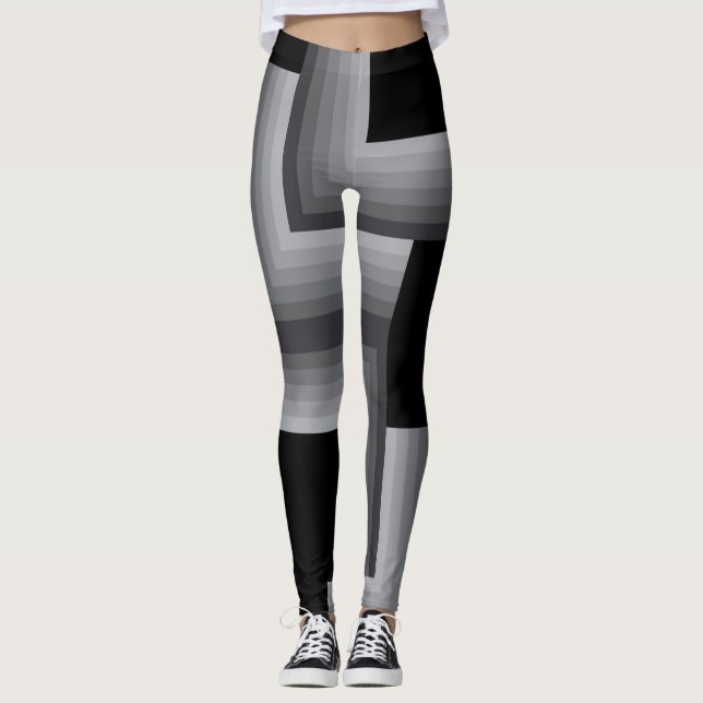 Svart, silver,coola, unika, trendigets kvadratiska leggings (Framsida)