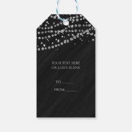 Svart & Silver Diamant Bling Glam Glitter Fest Presentetikett