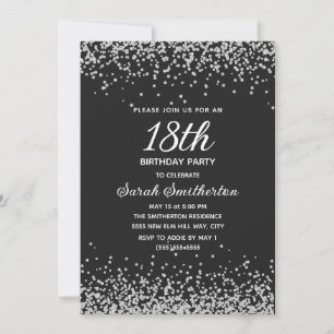 Svart Silver Diamant Glitter 18-årsdag Inbjudningar