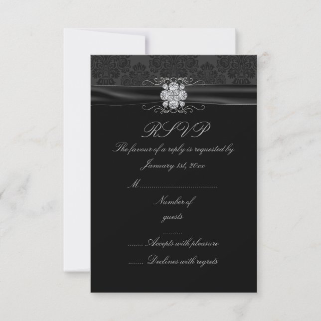 Svart & Silver Diamant RSVP-kort OSA Kort (Framsida)