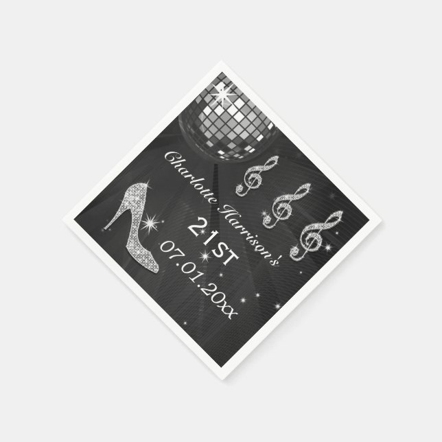 Svart/Silver Disco Boll och Gnistra Heels 21:a Pappersservett (Hörn)