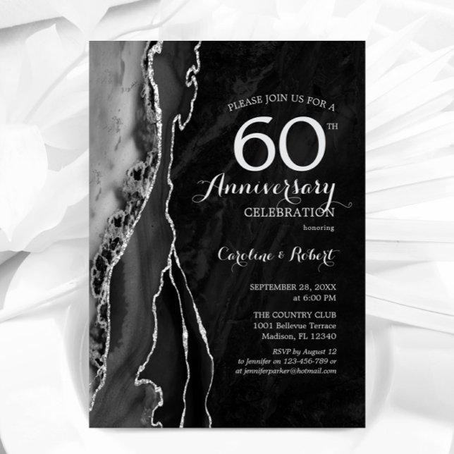 Svart Silver Elegant 60-årsjubileum Inbjudningar (Skapare uppladdad)