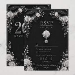 Svart Silver Examenkort 2026 med RSVP