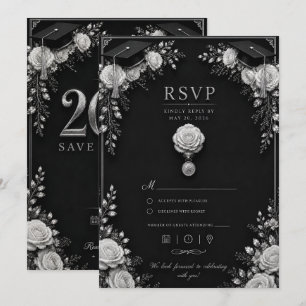 Svart Silver Examenkort 2026 med RSVP