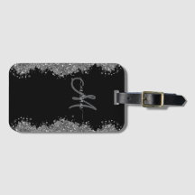 Svart Silver Falskt Glitter Grått Modernt Monogram