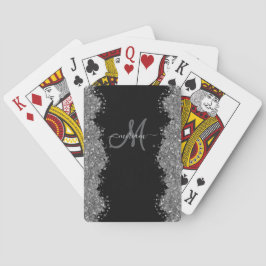 Svart Silver Falskt Glitter Grått Modernt Monogram Casinokort