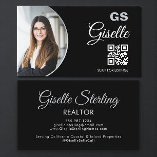 Svart Silver Foto Monogram Realtor QR-kod Visitkort