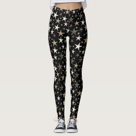 svart, silver, glänsande, ljus, stjärna, färg, leggings