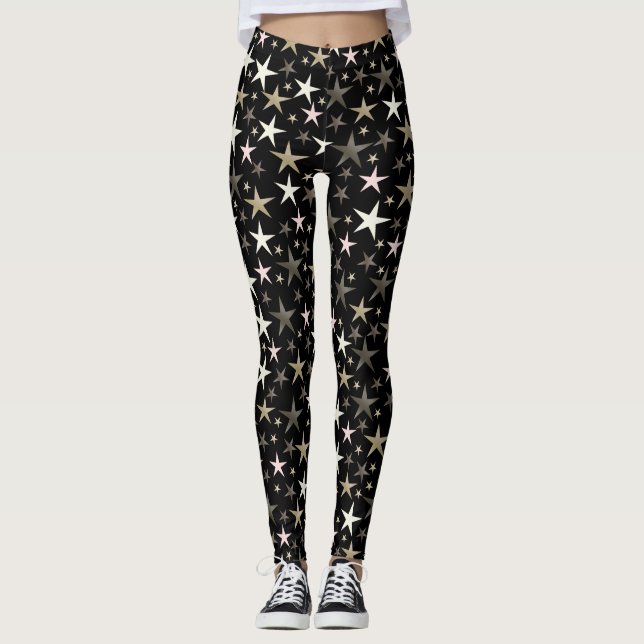 svart, silver, glänsande, ljus, stjärna, färg, leggings (Framsida)