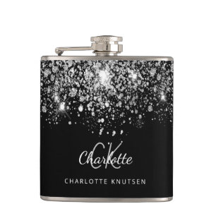 Svart silver glitter bästa vänners monogram fickplunta