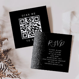 Svart silver glitter bröllops QR-kod RSVP Tilläggskort