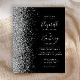Svart silver glitter bröllopsinbjudan på budget