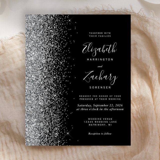 Svart silver glitter bröllopsinbjudan på budget (Skapare uppladdad)