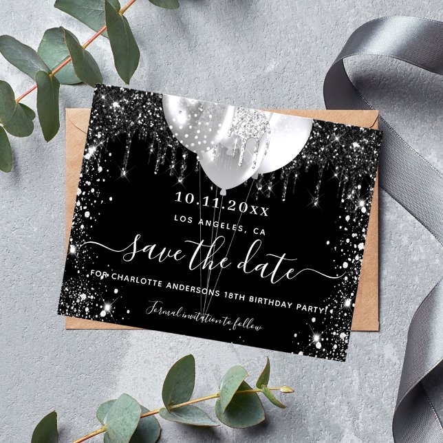 Svart silver glitter-budget för födelsedagen spara flygblad (Skapare uppladdad)