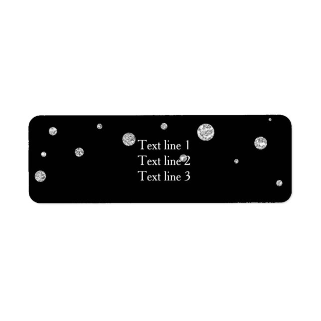 Svart & Silver Glitter Elegant Bröllopsfest Returadress Etikett (Framsidan)