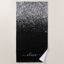Svart Silver Glitter Flickaktigt Monogram Namn