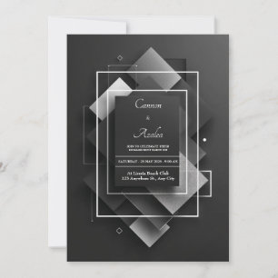 Svart Silver Glitter Geometrisk Diamant Lagerlagt Inbjudningar