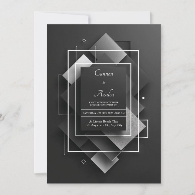 Svart Silver Glitter Geometrisk Diamant Lagerlagt Inbjudningar (Framsida)