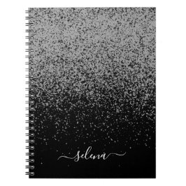 Svart Silver Glitter Girly Monogram Anteckningsbok