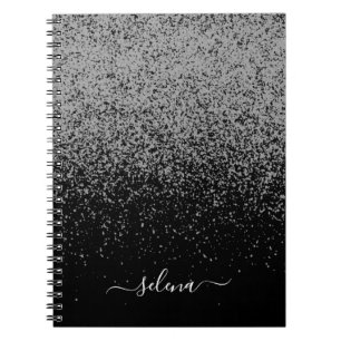 Svart Silver Glitter Girly Monogram Anteckningsbok