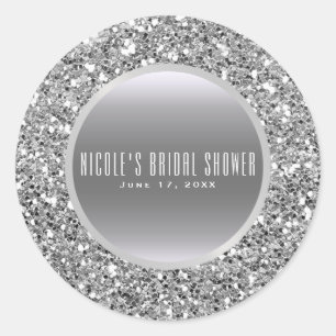 Svart & Silver Glitter Glam Elegant Bröllopspresen Runt Klistermärke