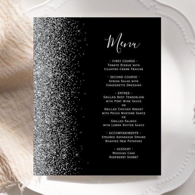 Svart silver glitter kant bröllopsmeny (Skapare uppladdad)