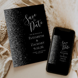 Svart Silver Glitter Kant Spara Datum Meddelande