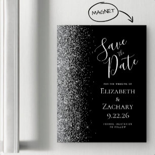 Svart Silver Glitter Magnetic Save Date
