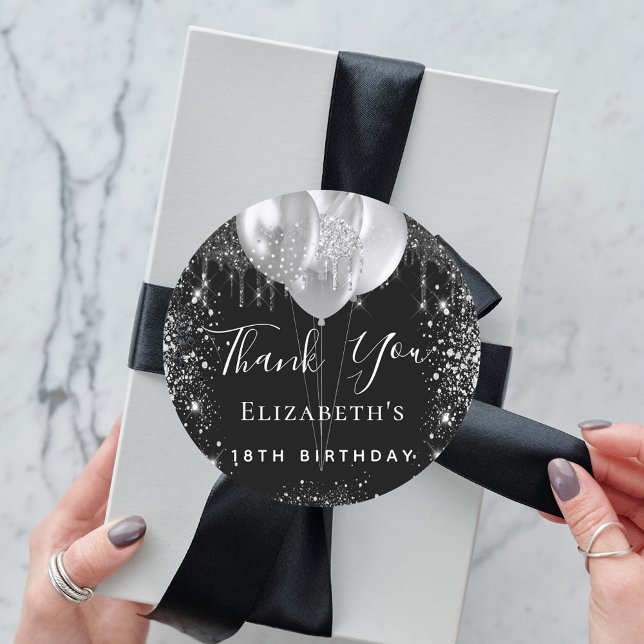 Svart silver glitter namn runt klistermärke (Skapare uppladdad)