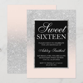 Svart silver glitter rosa elegant chic Söt 16 Inbjudningar