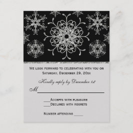 Svart Silver Glitter UTSEENDE Snöflingor RSVP-kort OSA Kort