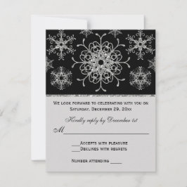Svart Silver Glitter UTSEENDE Snöflingor RSVP-kort OSA Kort