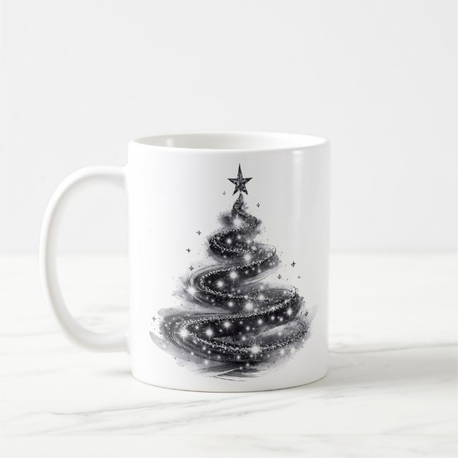 Svart Silver Glittrande Julgran Kaffemugg (Vänster)