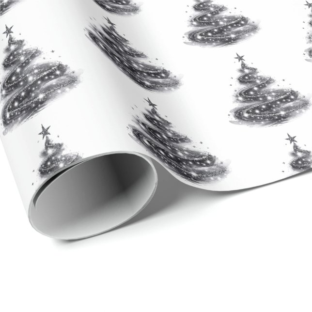 Svart Silver Glittrande Julgran Presentpapper (Rullad Hörn)