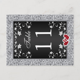 Svart Silver Grått Blommigt-Bordsnummer-vykort Vykort