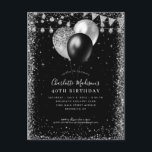 Svart Silver Grått Glitter-ballonger oavsett ålder Vykort<br><div class="desc">Modern Elegant Black Silver Slate Grått Glitter String Ljus Balloon oavsett ålder</div>