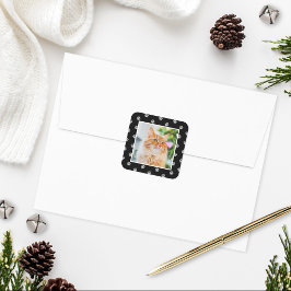 Svart silver husdjur Täckavtryck Mönster Jul Foto Fyrkantigt Klistermärke